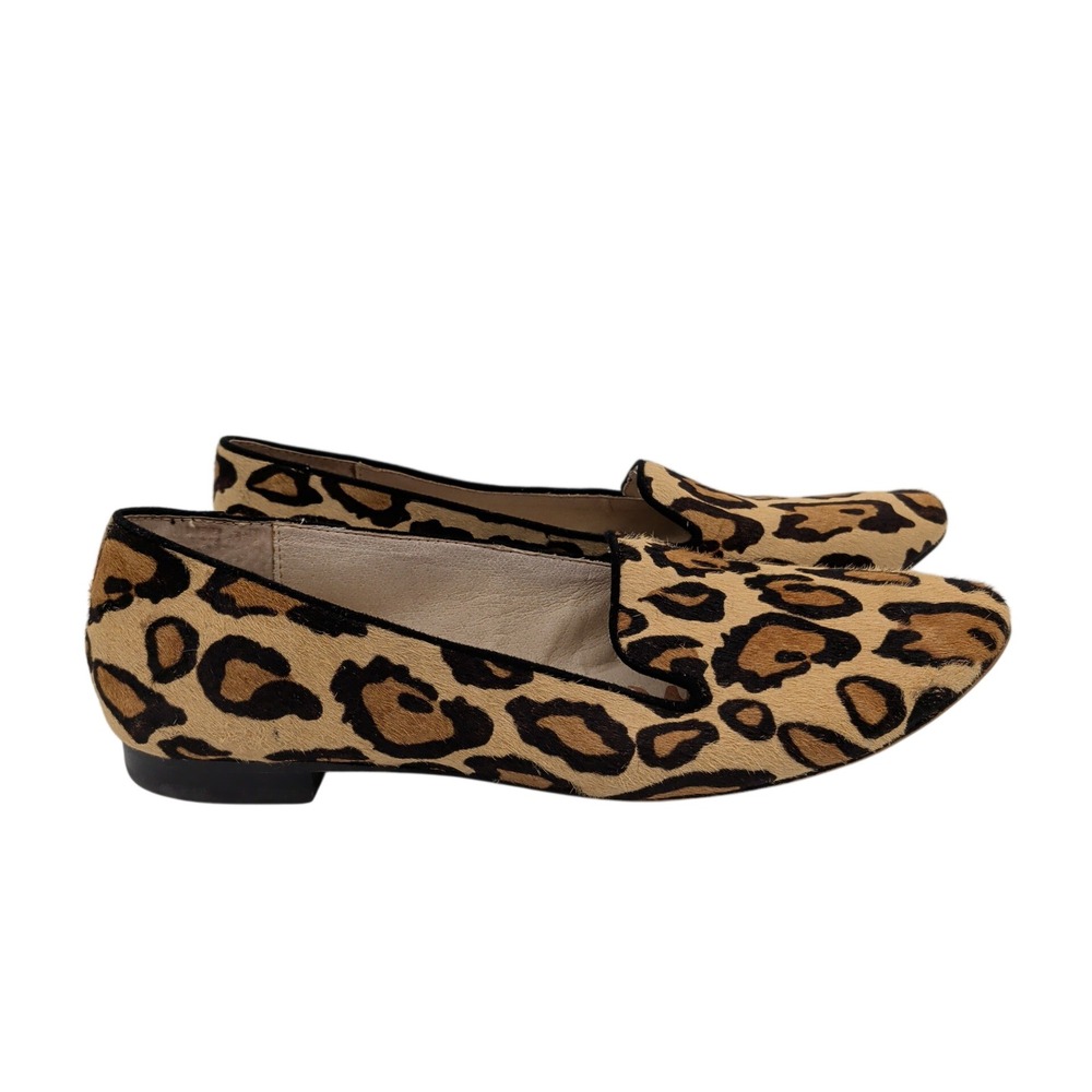 Sam‎ Edelman Jordy Leopard Print Calf Hair Smoking Loafers Flats Womens 7.5M Tan